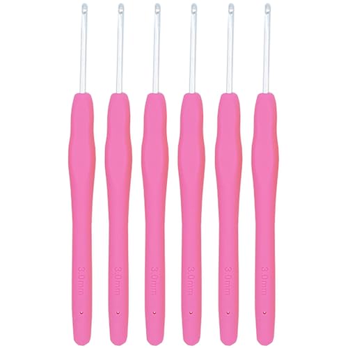 6Pcs 3mm Aluminum Soft Grip Rubber Ergonomic Handle Crochet Hook Knitting Needles US Size D (Size 3) for DIY Yarn Craft,Nice Gift for Women Adults Kids Children Beginners (Pink) - size: 3mm