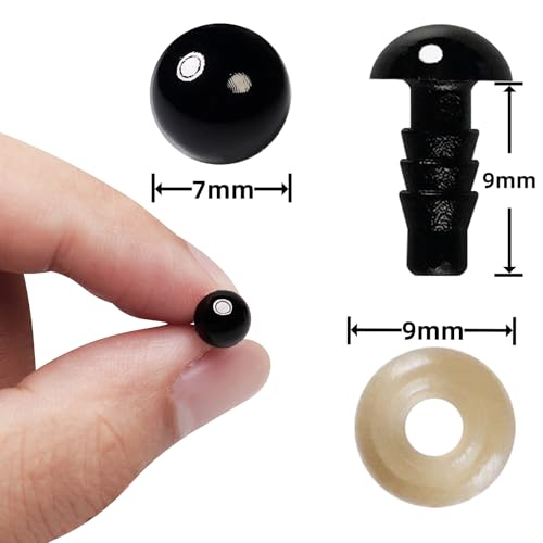 Hukiwow 600Pcs 7mm Safety Eyes and Washers 7 mm Safety Eyes for Crocheting Plastic Crochet Eyes Black Craft Eyes Animals Eyes Small Doll Eyes - size: 7mm
