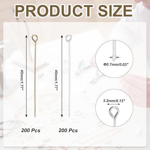 PATIKIL 1.8 Inch Eye Pins, Jewelry Making Headpins Straight Pins Findings Bendable for DIY Craft Bracelet Necklace Earring Pendant Making Supplies-400Pcs(Silver Bronze) - color: Silver Bronz, size: 1.8 Inch