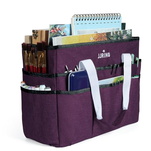 JJRING Craft Organizer Tote Bag Large Art Storage Caddy Deep Purple | With Multiple Pockets For Sewing, Scrapbooking, School, Medical, And Office Supplies - color: Deep Purple, size: Large