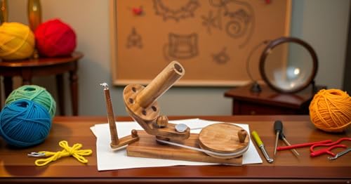 Antique Wooden Yarn Ball Winder Hand Operated Tabletop Yarn Winder with Guide Arm & Clamp, Knitting Wool String Ball Winding Machine for Crochet, Skeins & Fiber Arts Supplies - color: Antique Winder
