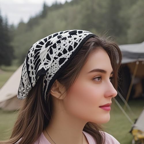 Crochet Triangle Hairband Halloween,Skull Design Head Scarf for Girls,Knitted Headband Headscarf for Women,Crochet Hair Bandana Kit - color: skull
