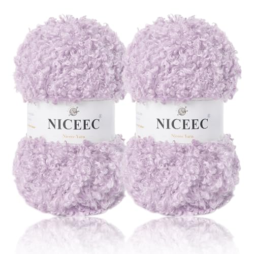 NICEEC 2 Skeins Teddy Fur Yarn- Light Purple | Super Soft, Chunky, Fluffy & Fuzzy, Faux Fur, Eyelash Yarn for Crochet & Knit (Total Length 110yds/7.05oz) - color: Light Purple