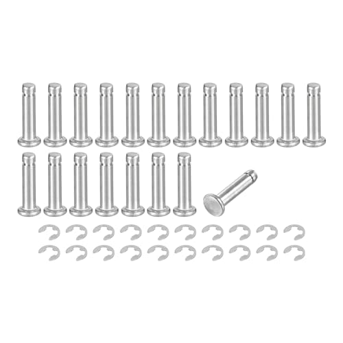 uxcell 20Set M4x16mm 304 Stainless Steel Cylindrical Shaft Snap Ring Locating Pin, Flat Head Grooved Hinge Cylinder Position Pin with E Clip Retaining Ring, Silver - size: M4x16mm