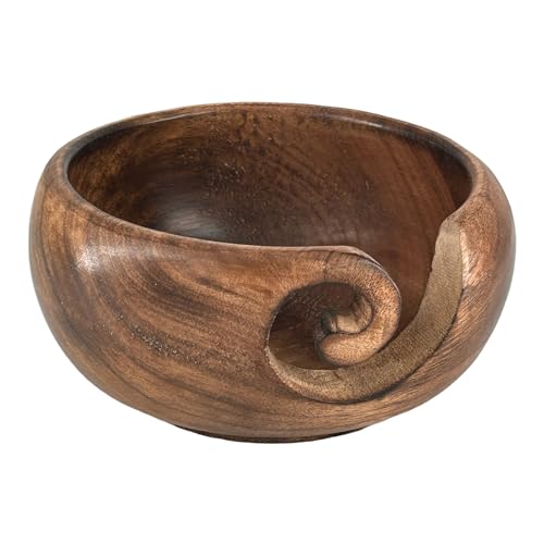 Wooden Yarn Bowl, Knitting Yarn Bowl with Holes Storage Handmade to Prevent Slipping - Yarn Bowl for Gifting, Crocheting and Knitting Accessories - color: Brown