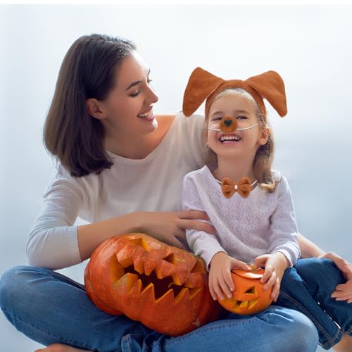 Mototo Zoo Animals Costume Accessories Set Animal Ears Headband for Adult with Tail Bow Tie for Halloween Dress Up Party - style: Brown Puppy