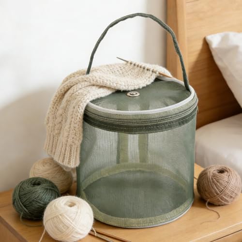 Mesh Crochet Bag Organizer, Large Capacity Yarn Storage Holder for Knitting and Crocheting, Green - color: green