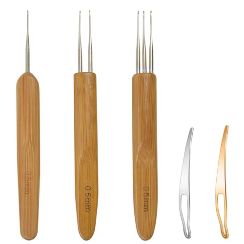 5 Pieces Dreadlock Crochet Hooks for Hair, Loc Needle Interlocking Tool for Braid Craft (0.5mm) - size: 0.5mm