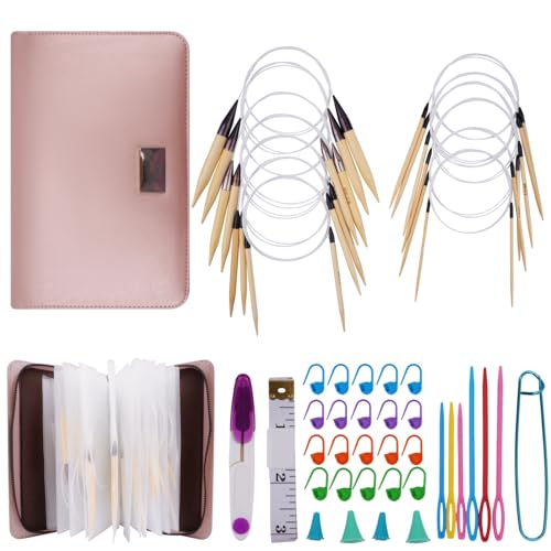 WAZAIGUR 32inch/81cm Bamboo Circular Knitting Needles Set, 3mm- 10mm | Include Many Knitting Accessories, 13 Sizes, With Case, Ideal Beginners Knitting needle Kit for Various Knitting Projects