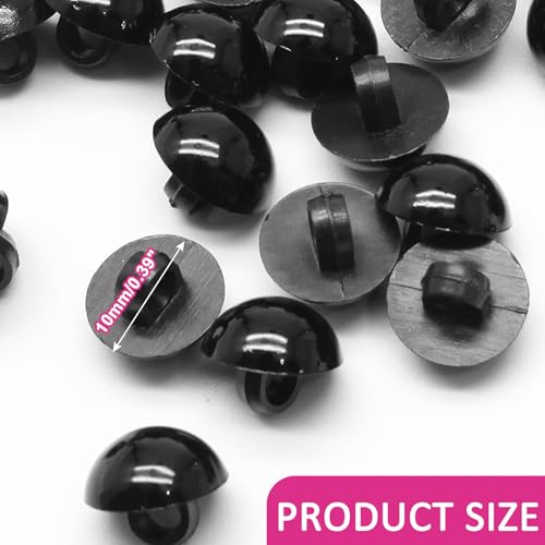 Jiozermi Safety Eyes Buttons, Black, 10mm, 100Pcs | DIY Sewing Crafting, Round Craft Eyes, Sewing Shank Eyes, Round Domed Buttons, For Puppet Bear Doll Animal Stuffed Toys - size: 10mm