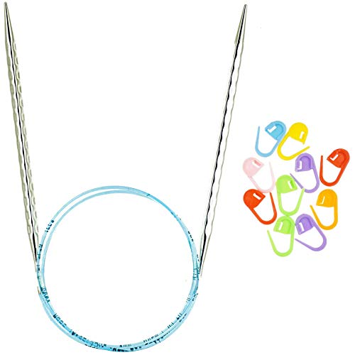addi Skacel Rocket 2 Squared 47in. US 3 (3.25mm) Circular Knitting Needle | Ergonomic, Cubic Shape, Textured Finish, Rounded Edges, Long Taper Sharp Tips, Pliable Blue Cord, 10 Colorful Stitch Markers - size: US 03 (3.25mm), 47 in. (120cm)