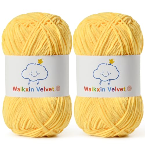 2 Pack Fluffy Chenille Yarn for Crocheting, Baby Yarn for Crocheting Soft, 100g/3.5oz Velvet Amigurumi Yarn, Fingering Weight Yarns for Crocheting Baby Blankets、DIY Craft.(2 Yellow) - color: [2 Yellow]