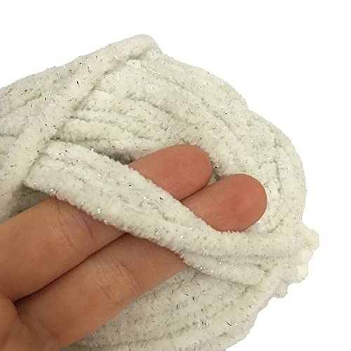 TROYARN Velvet Star, Silvery Glitter Chenille Baby Blanket Yarn Amigurumi Yarn for Crocheting and Knitting Super Bulky 100 gr (120 yds) Length: 110 m (10402 - Cream, 1 Skein) - color: 10402 - Cream, size: 1 Skein
