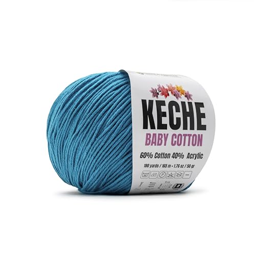 Keche Baby Cotton, 60% Cotton 40% Acrylic Yarn, Soft Cotton Yarn for Crochet and Knitting, Amigurumi Yarn 1 Skein/Ball 1.76 Oz (50g) / 180 Yrds (165m) -Blue - color: BLUE, size: 1 SKEIN