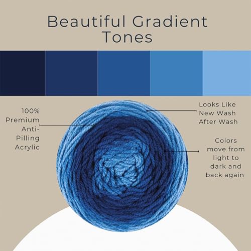 Mary Maxim Bag-O-Day Tonal Hues Ombre Yarn for Crocheting and Knitting, Medium Worsted Weight Anti-Pilling Acrylic Yarn Cake - 280 Yards, 5.3 OZ, Melancholy Blue - color: Melancholy Blue
