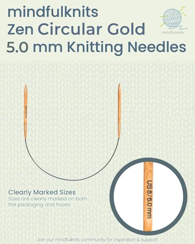 mindfulknits Zen Circular Knitting Needles - US 8, 5mm -16 Inch Length - Premium Beech Wood with Ombre Glossy Finish - Smooth Glide for All Projects - Gold - size: 5mm Gold
