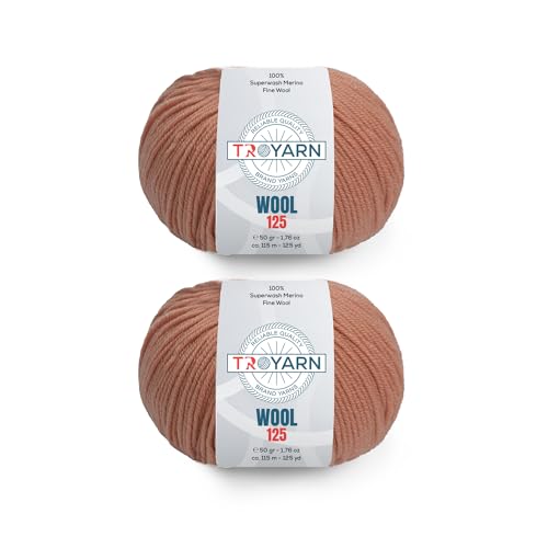 Troyarn Wool 125 (2- Skeins Pack) 100% Superwash Merino Fine Wool Light Worsted Weight #3 Soft Knitting and Crochet Yarn for Crocheting and Knitting (2 x 1.76 oz) / (2 x 125 Yds) (10910 - Terra) - color: 10910, size: 2 Skein