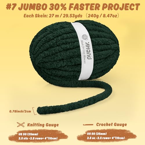 Inhand Dark Green Chunky Chenille Yarn for Hand Knitting,Thick Bulky Christmas Blanket Yarn for Crocheting,Soft Fluffy Yarn for Crochet Holiday Gifts for Women/Beginners,18 Pack (29.5Yds/8.4oz Each) - color: Dark Green, size: 18 Pack
