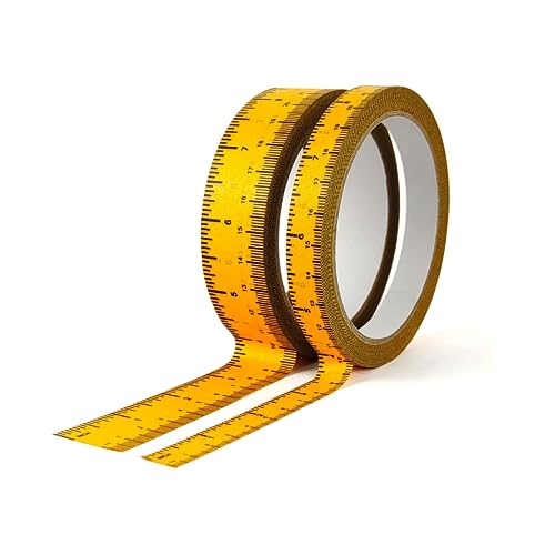 EDSRDRUS 2 Pack Ruler Tape 1/2, 1 inch No Gap Masking Tape Measure, Repeating 12inch Imprint Adhesive Tape Measure, No Residue & Waterproof Ruler Tape for Painting, Sewing & DIY (Yellow) - color: Yellow, size: No Gap - (1/2in+1in) * 45Yard