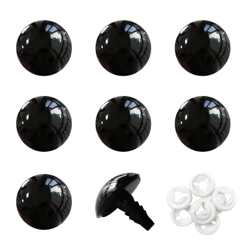 TOAOB 8pcs 20mm Large Safety Eyes for Amigurumis Black Plastic Crafts Doll Eye with Washers for DIY Crochet Stuffed Animals Doll Making Supplies - color: Black, size: 20mm