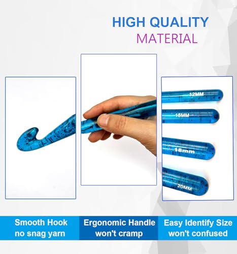 Weabetfu 18mm Large Crochet Hook,Huge Crochet Hooks for Chunky Yarn,Ergonomic Knitting Giant Crochet Hooks,Big Crochet Hooks for Knitting Yarn Carpet Scarf Wool Roving, Blue - color: Blue, size: 18mm