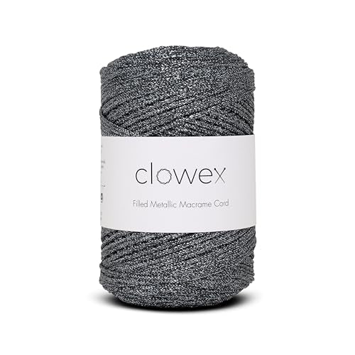 Sparkle Glitter Braided Macrame Cord 2.5mm x 820 ft, Metallic Lurex Shiny Crochet Yarn 273 yds for Bag, Purse, Runner, placemat (1, Grey) - color: Grey