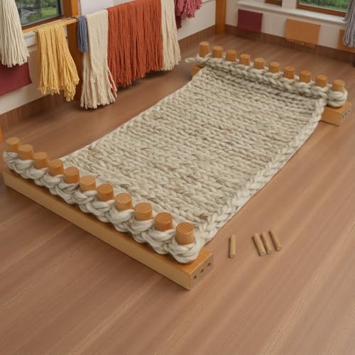 SRYBLT 2-Pack DIY Chunky Knit Blanket Loom, 30.2-inch Long Beech Wood Base with Solid Wood Pegs, Stackable for Portability, Expandable Connections, and Clear Coating (Without Brand Name)