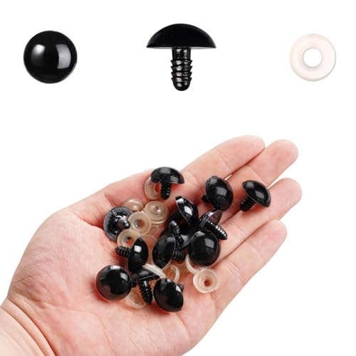 MUCUNNIA 400pcs 20mm Safety Eyes for Amigurumi with Washers Plastic Black Safety Eyes for Crochet Craft Safety Eyes for DIY Christmas Decorations Crochet Stuffed Animals Crafting - size: 20mm