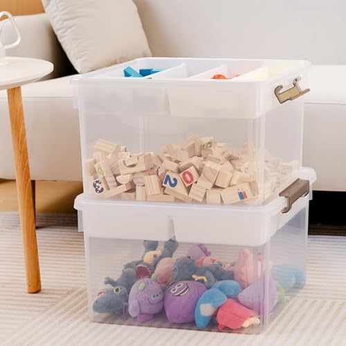 Citylife 32QT 2Packs Clear Craft Organizers and Storage Box with Tray | Stackable Art Supply Organizer Storage Bins with Lids for Beads, Markers, Sewing, Tools, Clothes, Files, Office Supplies - size: 32 Qt- 2 Pack