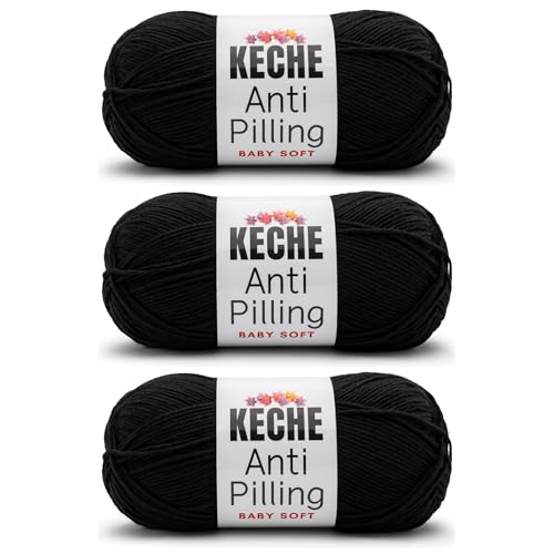 Soft DailyKnit DK Yarn, 100% Anti-Pilling Acrylic for Knitting Crocheting, Light Weight #3 (3.52 oz / 274 Yds) 3 Skeins - Black - color: Black, size: 3 SKEINS