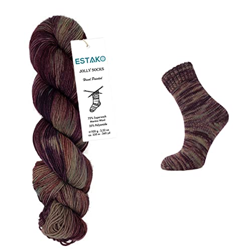 Estako Jolly Socks Hand Painted Superwash Fine Merino Wool Yarn, Jazzy | sock weight, fingering weight, variegated, 3.52 oz, 360 yds, 2.5-3 mm needles, 29 sts gauge, machine washable - color: 7260 - Jazzy