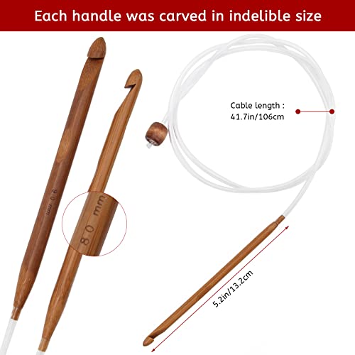 23 Pieces Tunisian Crochet Hooks Set, AHIER 12PCS Bamboo Crochet Hooks 3-10mm and 11PCS Tunisian Afghan Aluminum Knitting Needles Set 2-8mm (Transparent)