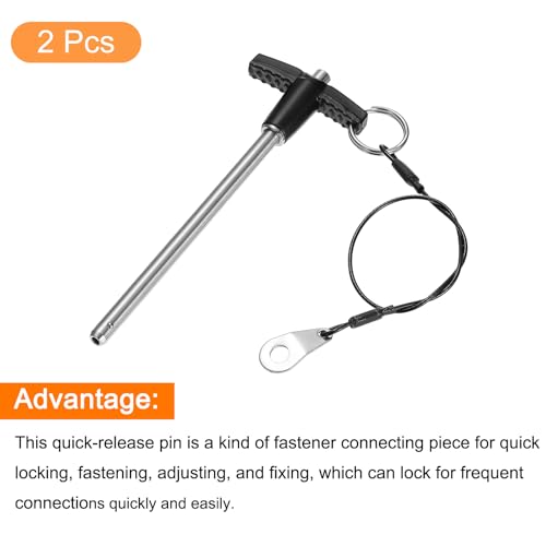uxcell 2Pcs T Handle Lock Pins, 6mm x 90mm Usage Length Stainless Steel Push-Button Quick Release Pin - size: 6mm x 90mm