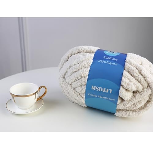 MSD&FT 4 Skeins Chunky Chenille Yarn Blanket Yarn (White) | chunky yarn for hand knitting - color: white