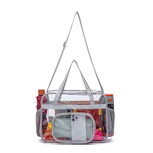 Clear Bags Stadium Approved,See Through Tote Bag+Shoulder Strap Large Transparent Bag - color: Large Size Grey