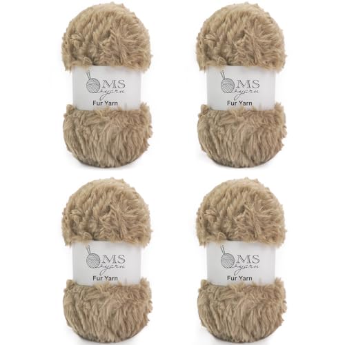 4 Skein Faux Fur Yarn 284 Yards - Super Bulky Soft Fluffy Eyelash Yarn for Knitting & Crocheting (Each Skein 100g/3.5oz) Amigurumi Hat Scarf - Dark Brown - color: Dark brown