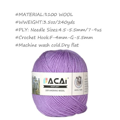 Facai Merino Wool Yarn Sock Yarn - 100% Pure Merino Wool Roving for Knitting, 1-Ball Set, 3.5oz (240 Yards), Worsted Weight (1, Purple) - color: Purple
