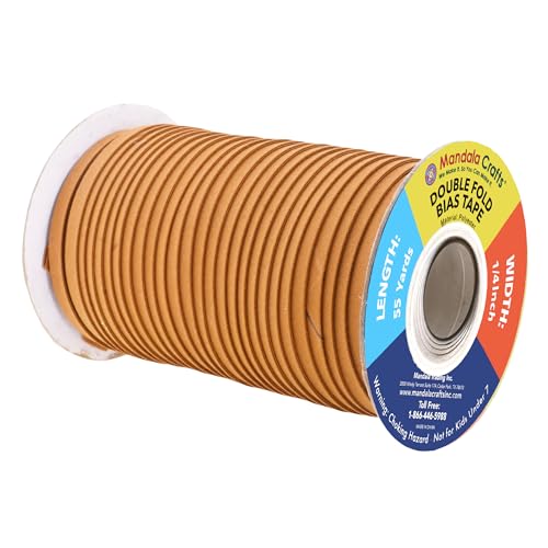 Mandala Crafts 55 Yds 1/4 Inch Camel Double Fold Bias Tape for Sewing | Machine Washable Binding Tape for Quilting, Hemming, Seams, Fabric Piping, All Fabrics & Denim, Indoor & Outdoor - color: Camel, size: 1/4 Inch 55 Yards