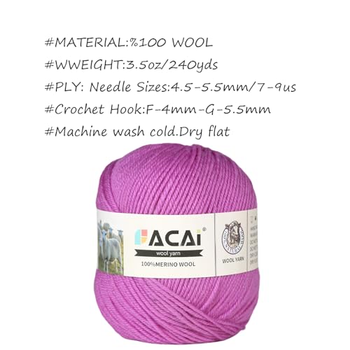 Facai Merino Wool Yarn Sock Yarn - 100% Pure Merino Wool Roving for Knitting, 1-Ball Set, 3.5oz (240 Yards), Worsted Weight (1, Pinkish Purple) - color: Pinkish purple