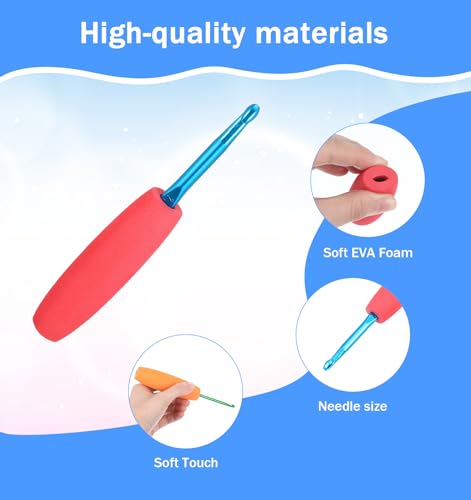 5Pcs Crochet Hook Grips, Ergonomic Crochet Hook Grip for Arthritic Hands | Fits 2mm-10mm( 0.08in-0.39in)Hooks Comfortable Removable Cushions Hands Handle Multi-Color, Soft EVA (Only handle)