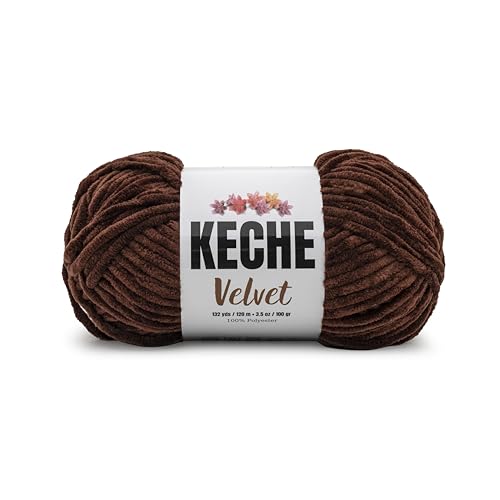 Keche Velvet Yarn for Crocheting, Soft Chenille Bulky Baby Blanket Amigurumi Yarn 100 gr (132 yds) - Brown - color: BROWN, size: 1 SKEIN