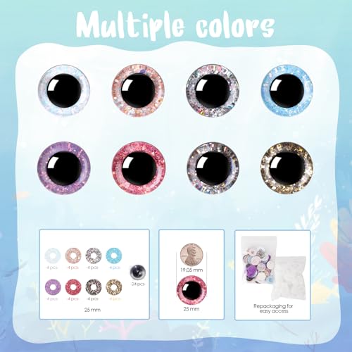 48Pcs 25mm Safety Eyes for Crocheting Mermaid Amigurumi Eyes for Crochet Animals Crochet Doll Craft Eyes with Washers Stuffed Animal Eyes for DIY of Puppet Bear Animal Halloween Decorations - size: 25mm