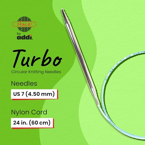 skacel by addi Turbo Circular Knitting Needles, Fixed 24 Inch (60 cm) Plated Brass Tips with Flexible Nylon Cord, 4.5 mm (US Size 7) - size: 4.50 mm