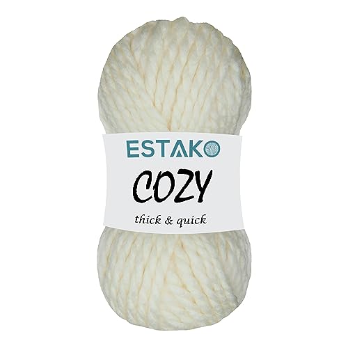 Estako Cozy Thick & Quick Yarn, 20% Wool 80% Acrylic, Super Bulky #6, Cream | chunky, soft, hand knitting, blankets, crocheting, weight 6, 100 g, 65 yds, scarves, sweaters - color: 50299 - Cream, size: 1 Skein