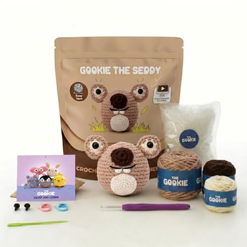 THE GOOKIE Crochet Kit for Beginners - All-in-One Amigurumi Kit with Yarn, Hook, Safety Eyes, Stuffing & Step-by-Step Tutorial for Adults & Teens (Seedy) - color: Seedy
