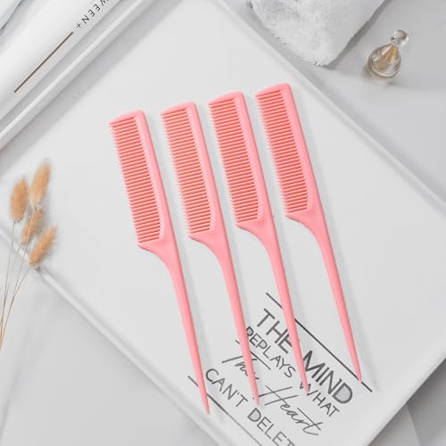 4 Pcs Rat Tail Comb Set for Women -Fine Tooth Styling comb with Pick, Anti-Static Heat Resistant Teasing Comb,Professional Hair Parting Tools for Smooth Detangling, Updos & Salon-Perfect Hairstyles. - color: Pink