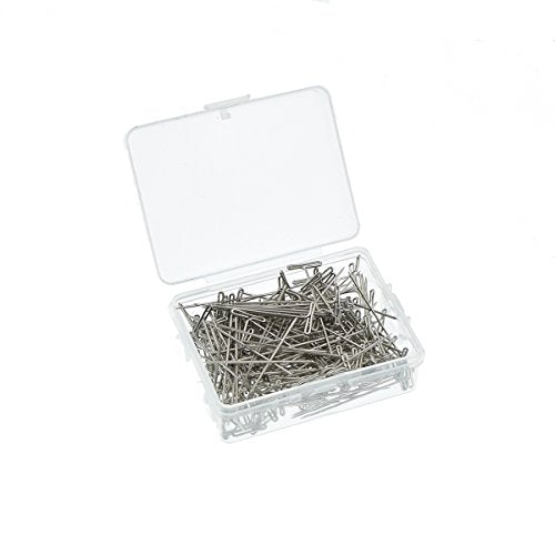 200 Pieces Stainless Steel T-Pins, 38mm/1.5inch，T Shape Sewing Pins for Blocking Knitting, Wig Pins Stainless Steel Push Pin Kit with Clear Box for Mannequin Head and Sewing