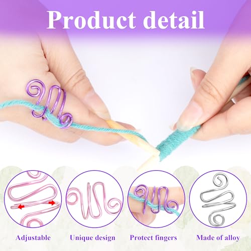 HUISUYTON 4Pcs Handmade Crochet Ring with 10 Pcs Butterfly Stitch Marker | Adjustable Crochet Tension Ring for Finger, Metal Open Yarn Guide Crocheting Loop Ring, Gifts for Crocheters Knitters Mother - color: Multicolored