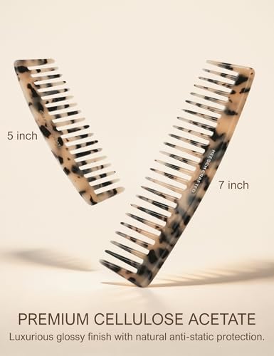 Heesch Wide Tooth Comb for Curls, Wet, Thick Hair, Detangling Comb 5 Inch Small Travel Comb & 7 Inch Large Comb for Women, 2 Pack Blonde Tortoise Comb Set, Made from Cellulose Acetate - color: Blonde Tortoise