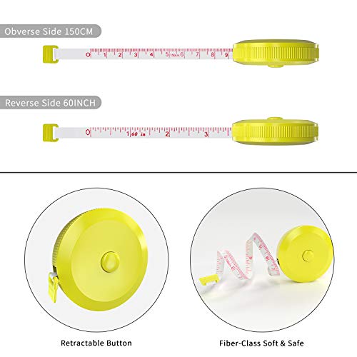 DiCUNO 6-Pack Soft Retractable Measuring Tape, 60-Inch 1.5 Meter, 6 Colors | Measuring Tape for Pocket, Body Tailor Sewing Craft Cloth Tape Measure, Color: Blue, Red, Yellow, White, Pink, Green - color: 6 Colors